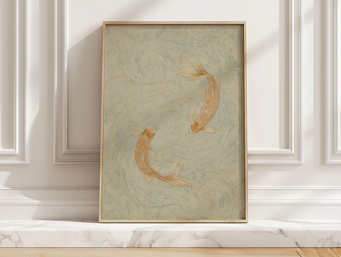 Japanese Koi Fish Poster, Modern Minimalist Art Print