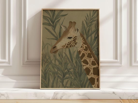 Minimalist Giraffe Art Print Elegant Safari Animal In Botanical Jungle Poster For Nursery Or Living Room