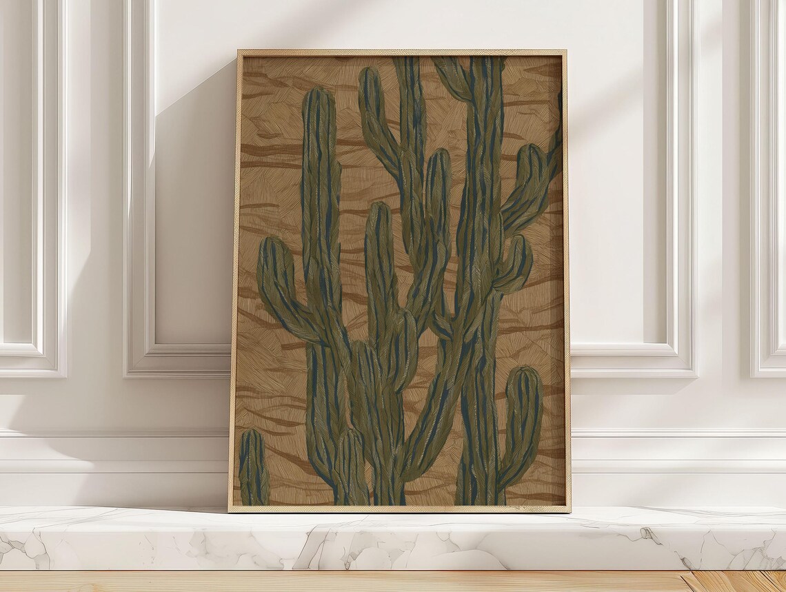 Vintage Desert Cactus Art Print, Western Saguaro