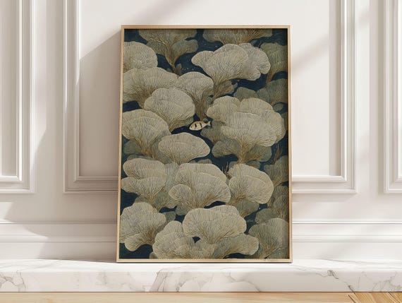 Minimalist Single Fish Coral Reef Art Print Soft Ocean Underwater Poster For Beach House Dining Room