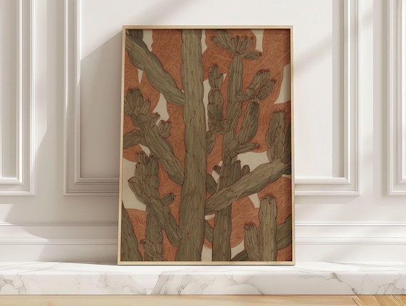 Modern Abstract Cactus Art Print Rust Green Western Botanical Poster Southwest Desert Wall For Home Office