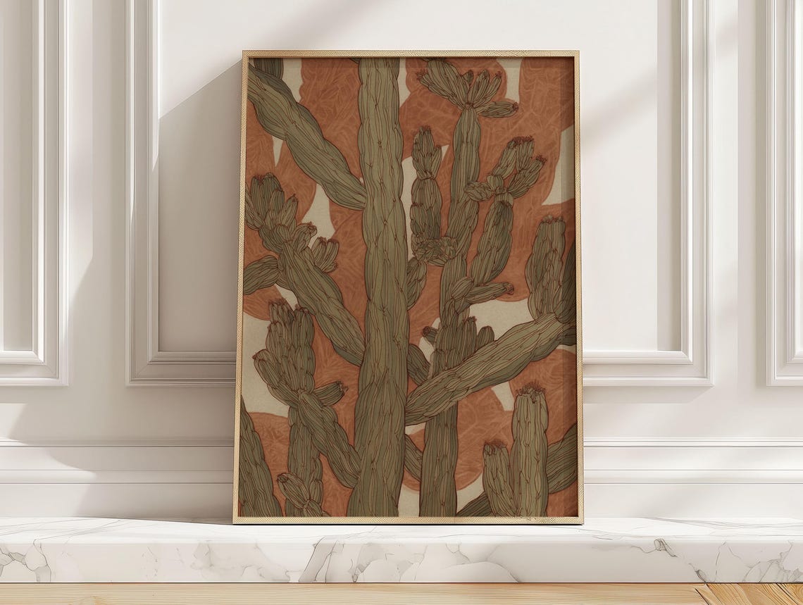 Modern Abstract Cactus Rust Green Southwestern Botanical Poster