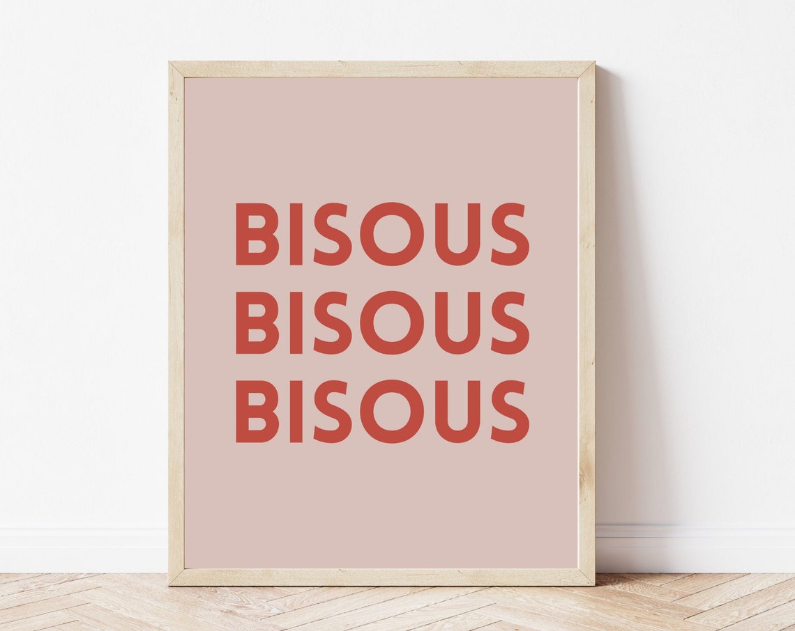 Bisous Bisous Bisous Red French Typography Pink Romantic Love Print - Image 4
