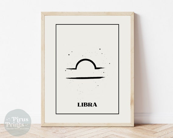 Libra Zodiac Print Astrology Wall Art Minimal Black White Zodiac Print Gift For Libras Instant