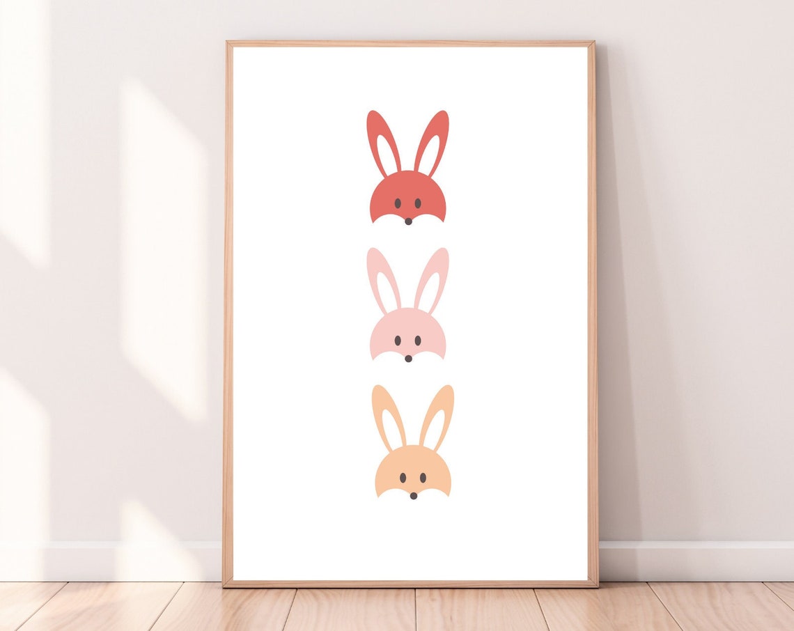 Sweet Cute Bunny Trio Easter Nursery Kids Room Minimal Wall Art - Image 5