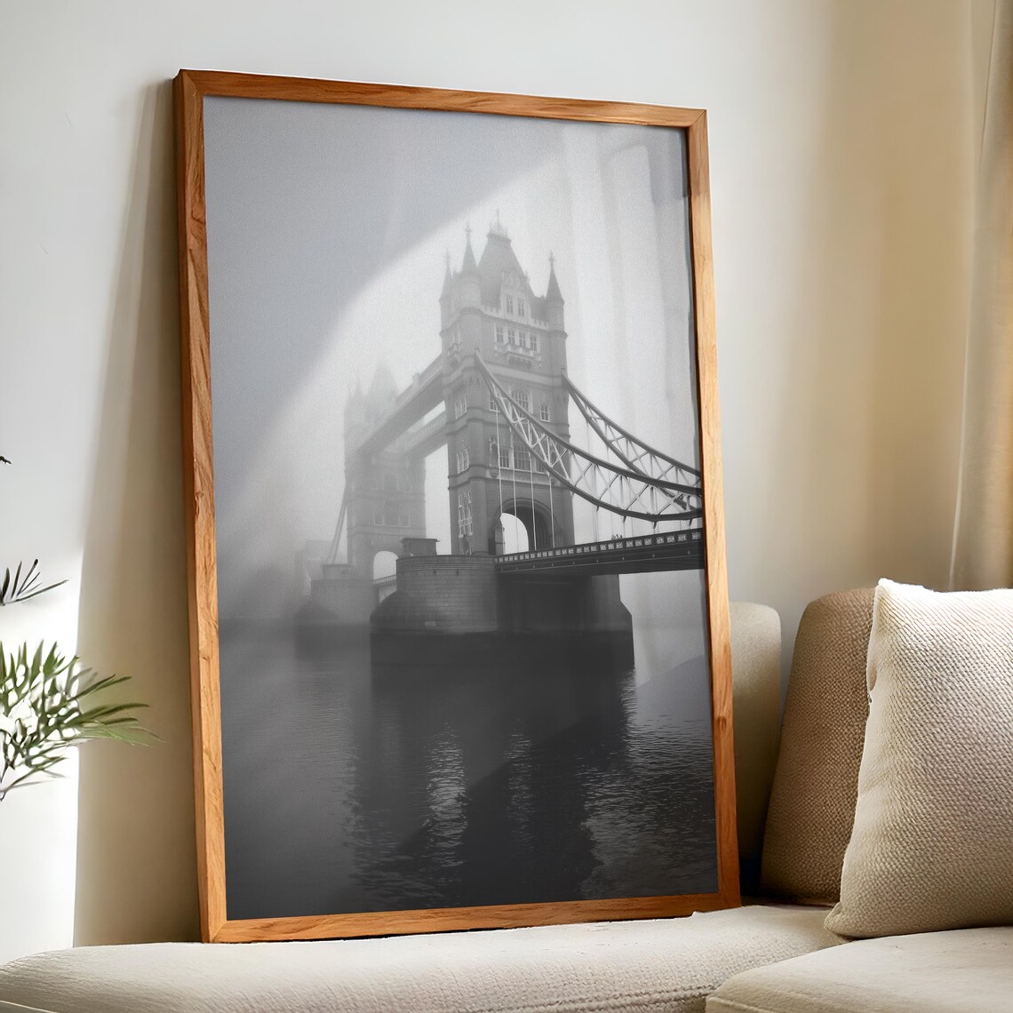 London Tower Bridge Black And White Print Foggy Photography Minimalist Uk Wall Art Printable Travel Poster Digital Download