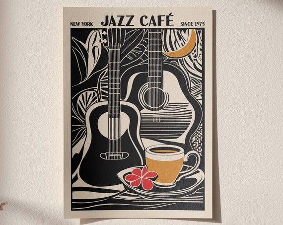 Jazz Cafe Music Poster Festival Poster Giclee Reproduction Concert Poster Mailed Wall Art Jazz Poster 20x30 Cafe Art Coffee Lover