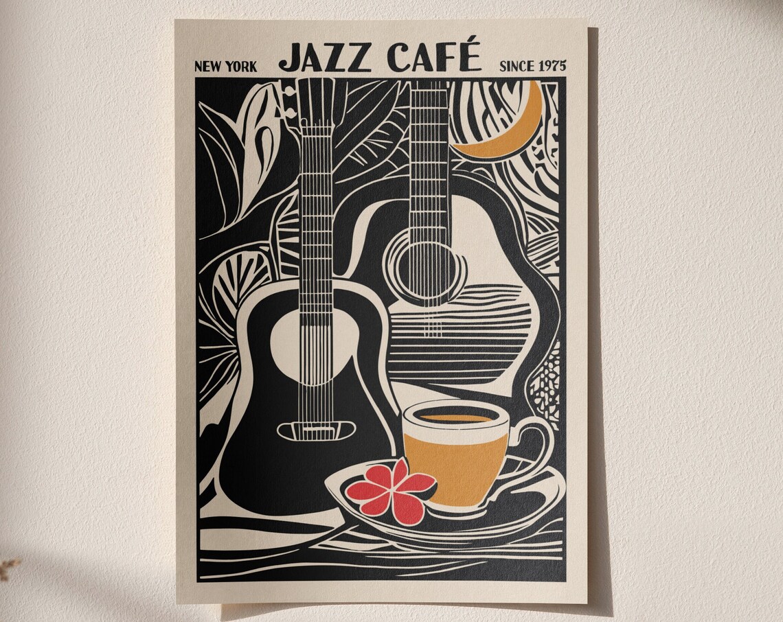 Jazz Cafe Music Poster Festival Poster Giclee Reproduction Concert Poster Mailed Wall Art Jazz Poster 20x30 Cafe Art Coffee Lover