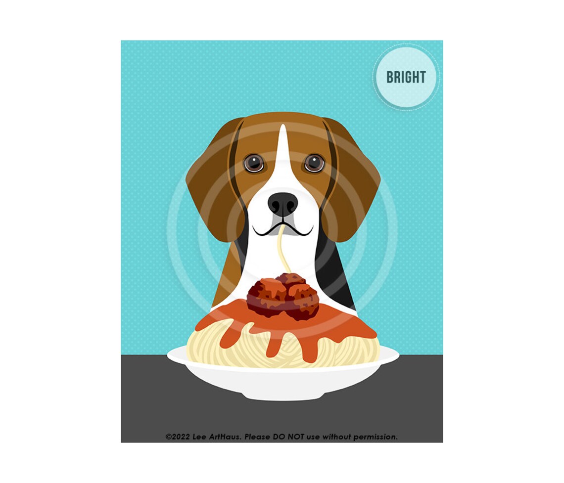 Beagle Eating Spaghetti And Meatballs Cute Funny Dog Food Art Poster - Image 2