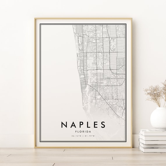 Naples Florida Minimalist City Map Black and White Street Line Art Poster