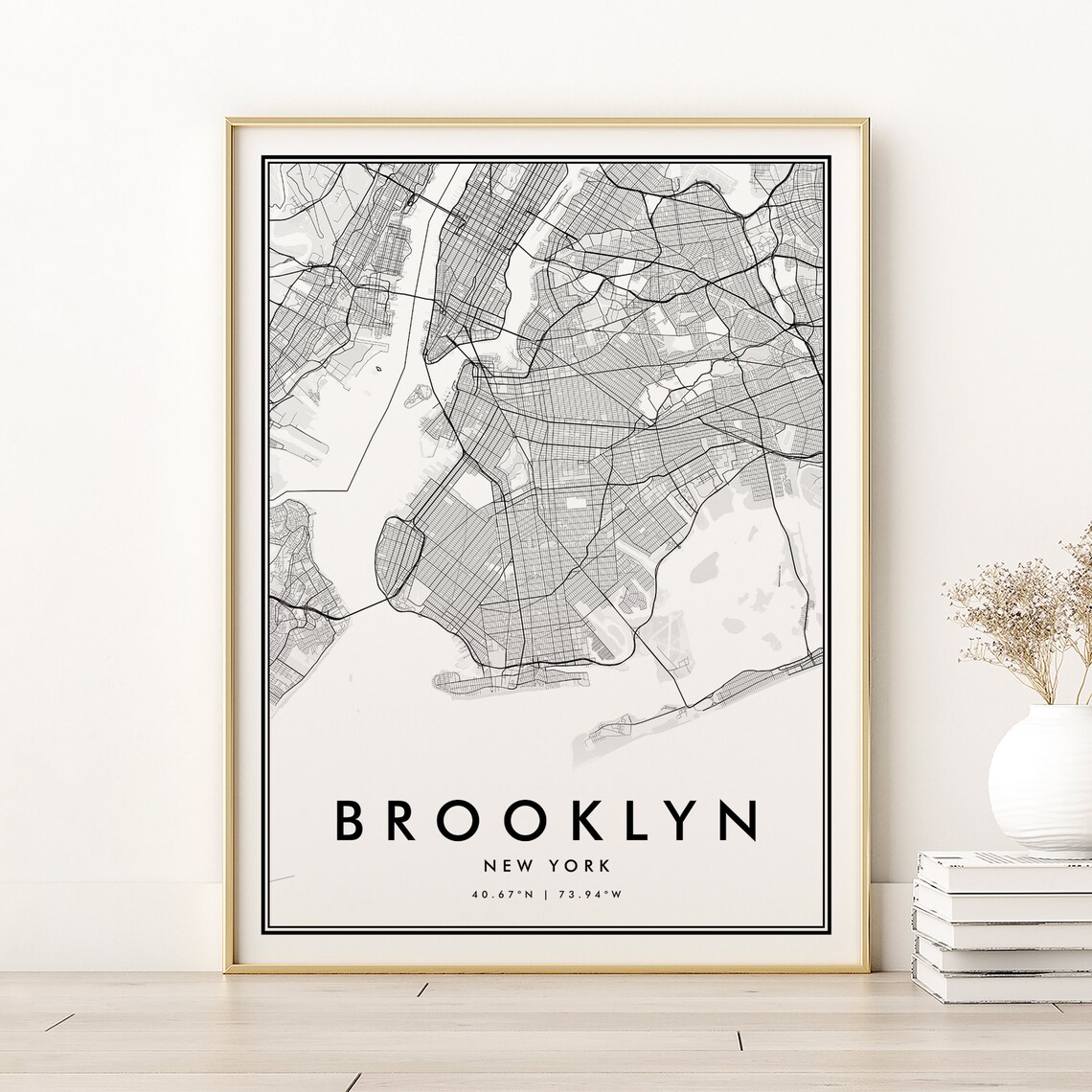 Brooklyn Map Print, Minimalist New York City Poster