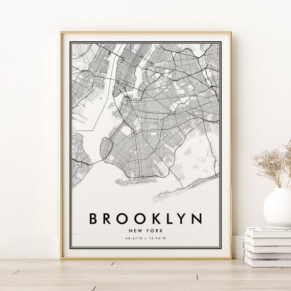 Brooklyn Map Print, Minimalist New York City Poster
