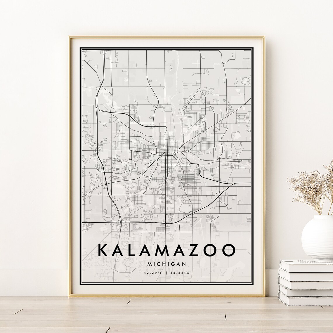 Kalamazoo Map Print, Black and White City Map Art