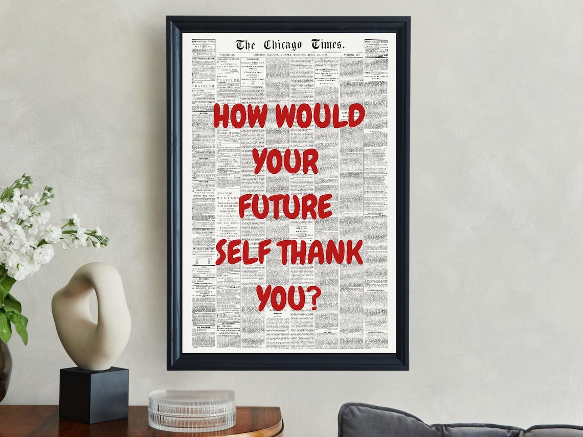 How Would Your Future Self Thank You Red Vintage Chicago Times Poster