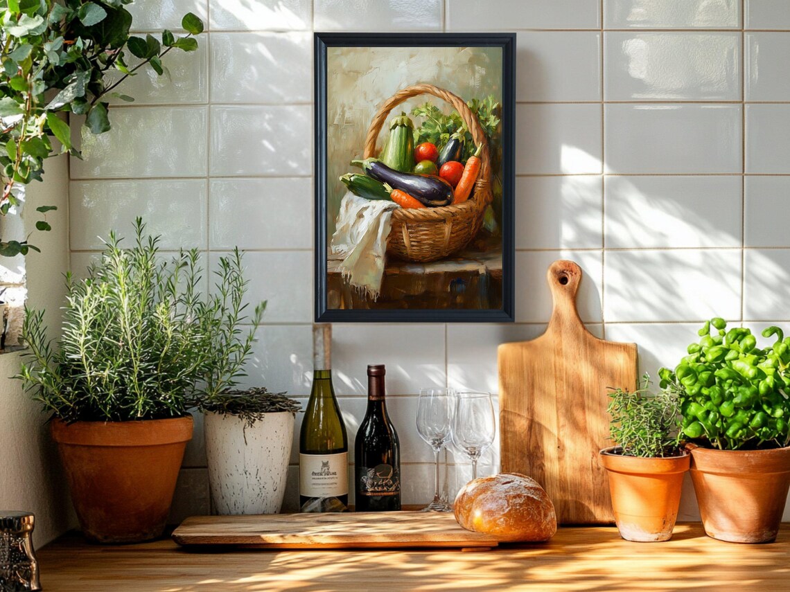 Rustic Vegetable Basket Wall Art Farmhouse Kitchen Decor Countryside Still Life Vintage Produce Artwork Print Home Wall Accent - Image 5