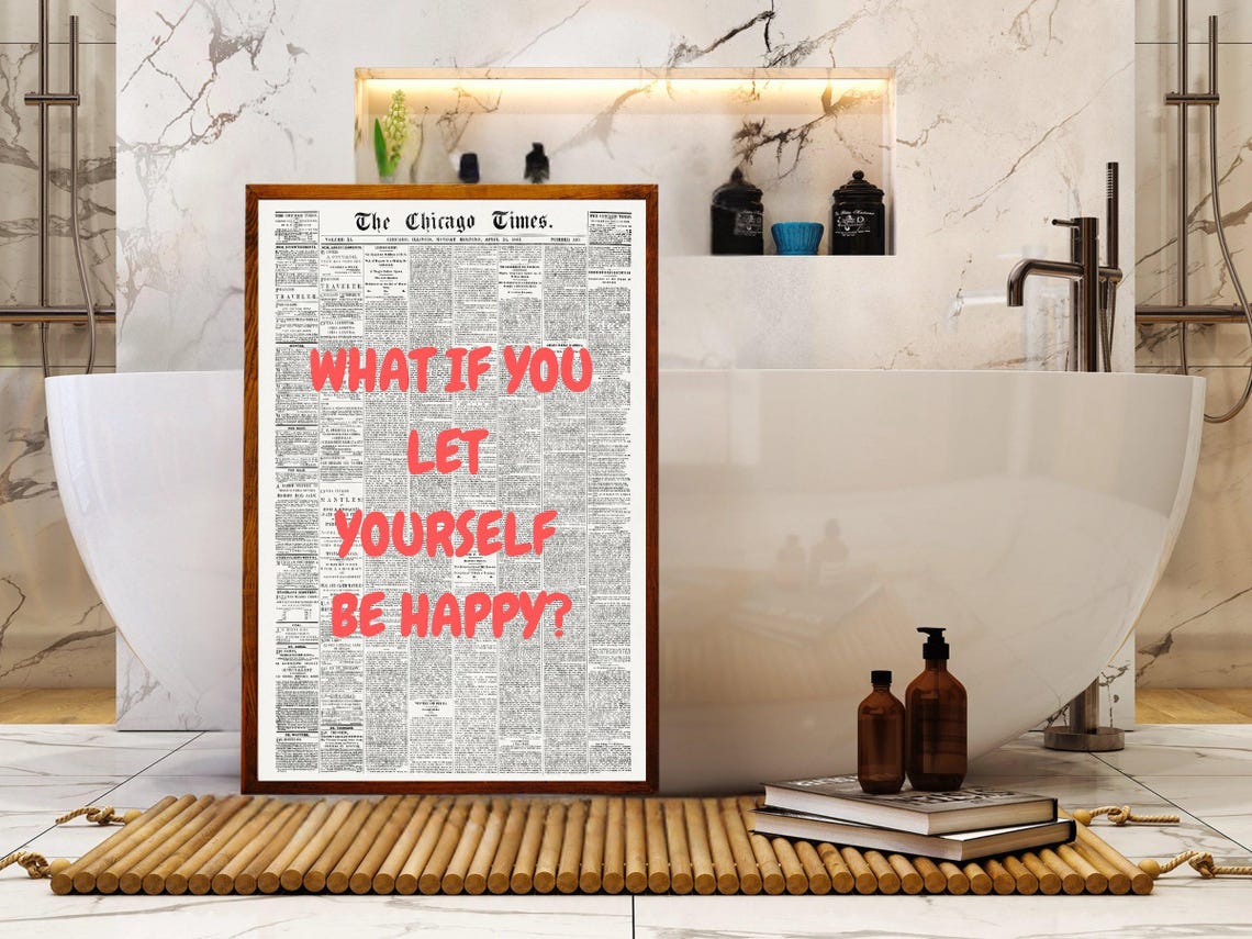 What If You Let Yourself Be Happy Red Typography Quote Poster - Image 4