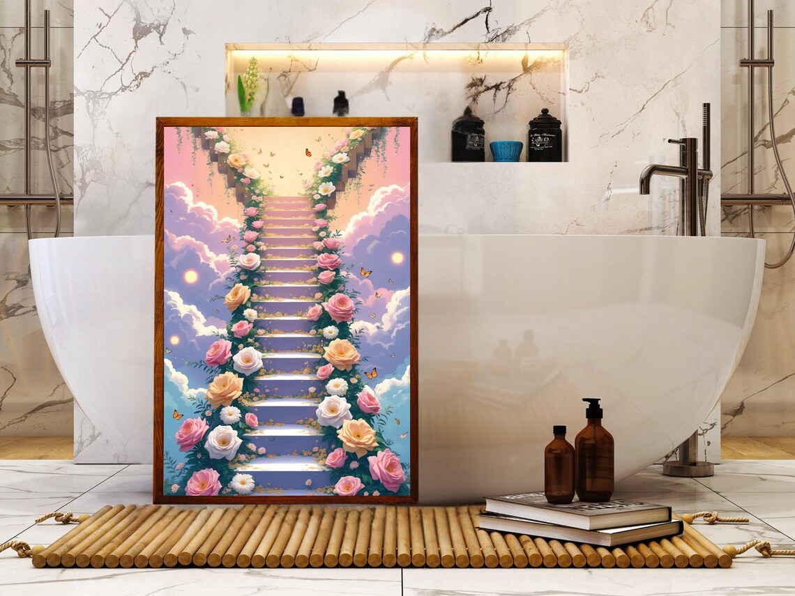 Rose Stairway Ascending To Dreamy Heavenly Sky Floral Poster - Image 5