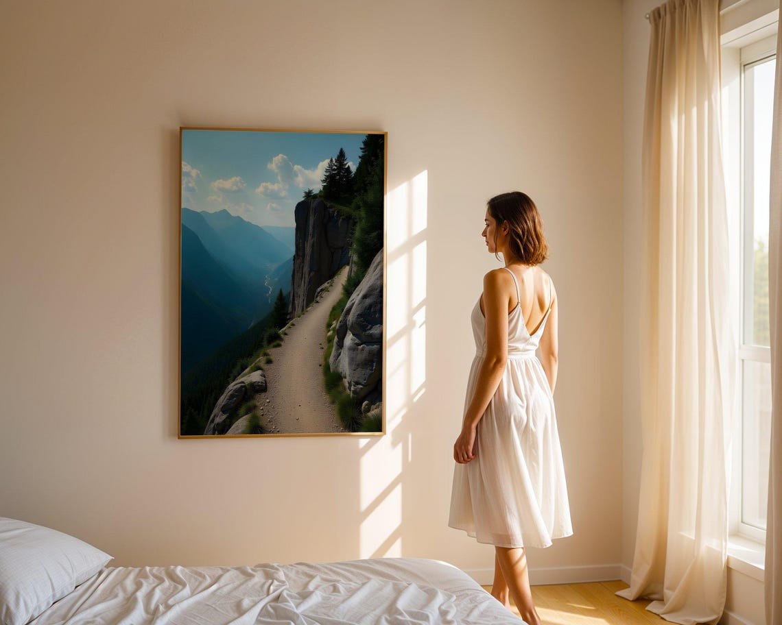 Scenic Mountain Path Nature Wall Art Print Misty Mountain Trail Landscape Poster Serene Valley View Artwork Adventure Home Decor - Image 2