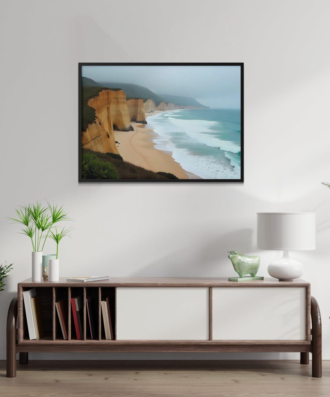 Golden Chalk Cliffs Over a Sandy Beach with Turquoise Surf Poster - Image 3