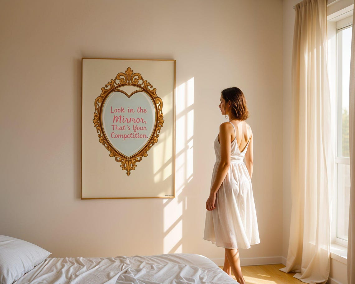 Look in the Mirror Thats Your Competition Gold Mirror Quote Poster - Image 4