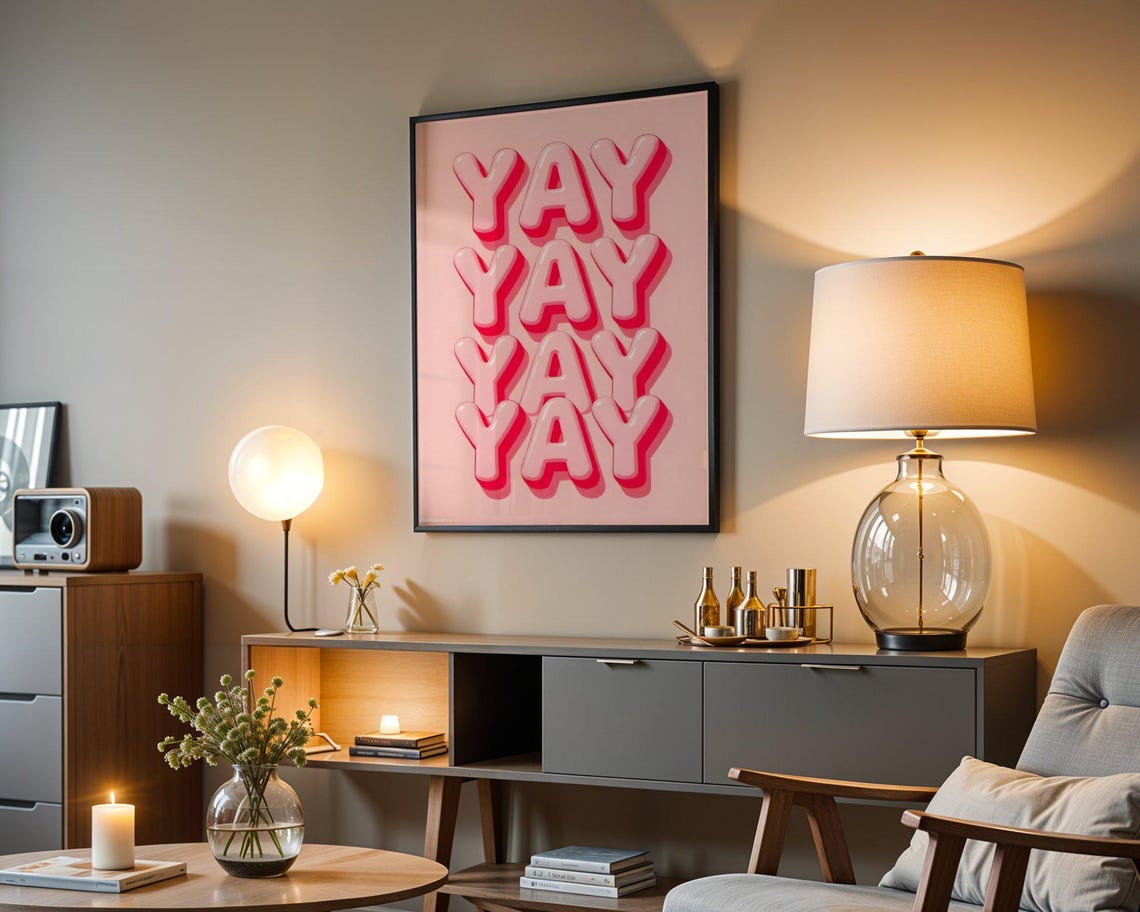 Yay Yay Yay Yay Pink Bubble Letters Fun Party Typography Poster - Image 3