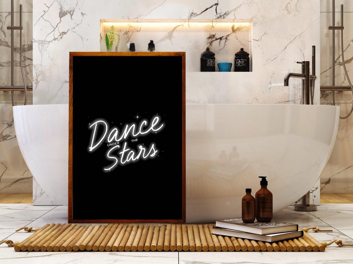 Dance Under The Stars Neon Script Glow Black Typography Poster - Image 4