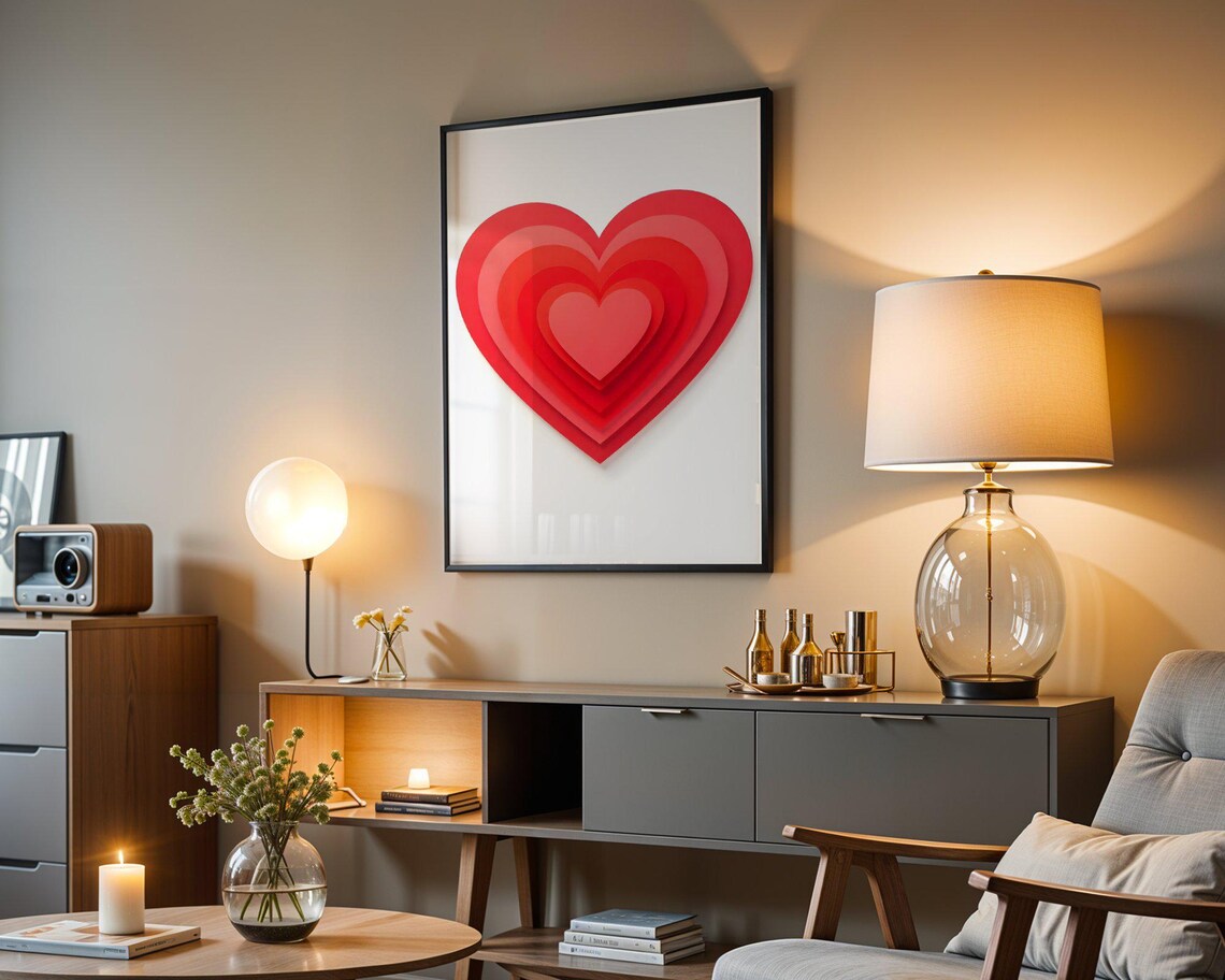 Layered Red Paper Cut Hearts Minimalist Love Themed Wall Art - Image 3