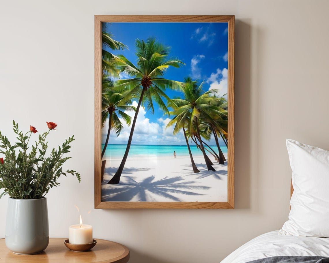Tropical Palm Tree Beach Paradise Turquoise Ocean Photo Poster