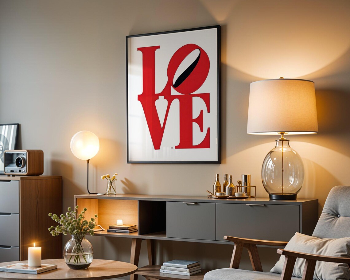 Retro Love Wall Art Print Red Love Typography Art Minimalist Home Decor Print Instant Art Quote - Image 4