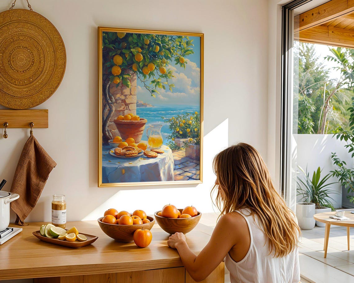 Lemon Grove Coastal Patio Sunny Mediterranean Seaside Scene Poster - Image 5