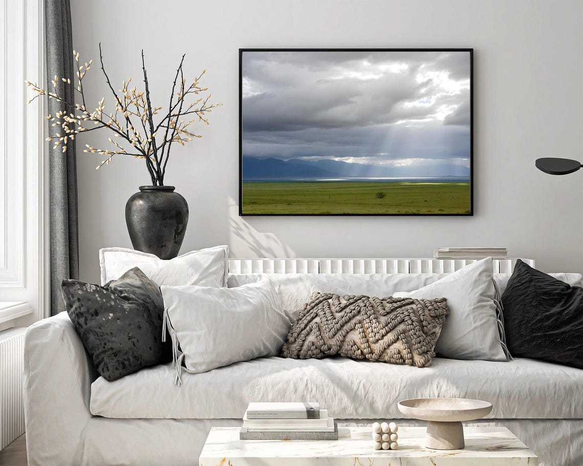Storm Clouds And Sunbeams Over Wide Green Plains Nature Poster - Image 4