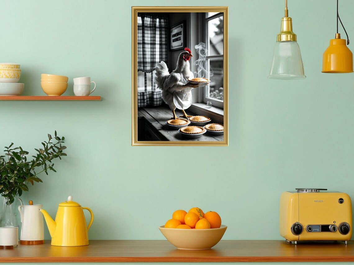 Chicken Chef Holding Fresh Pies Homemade Goodness Kitchen Poster - Image 3