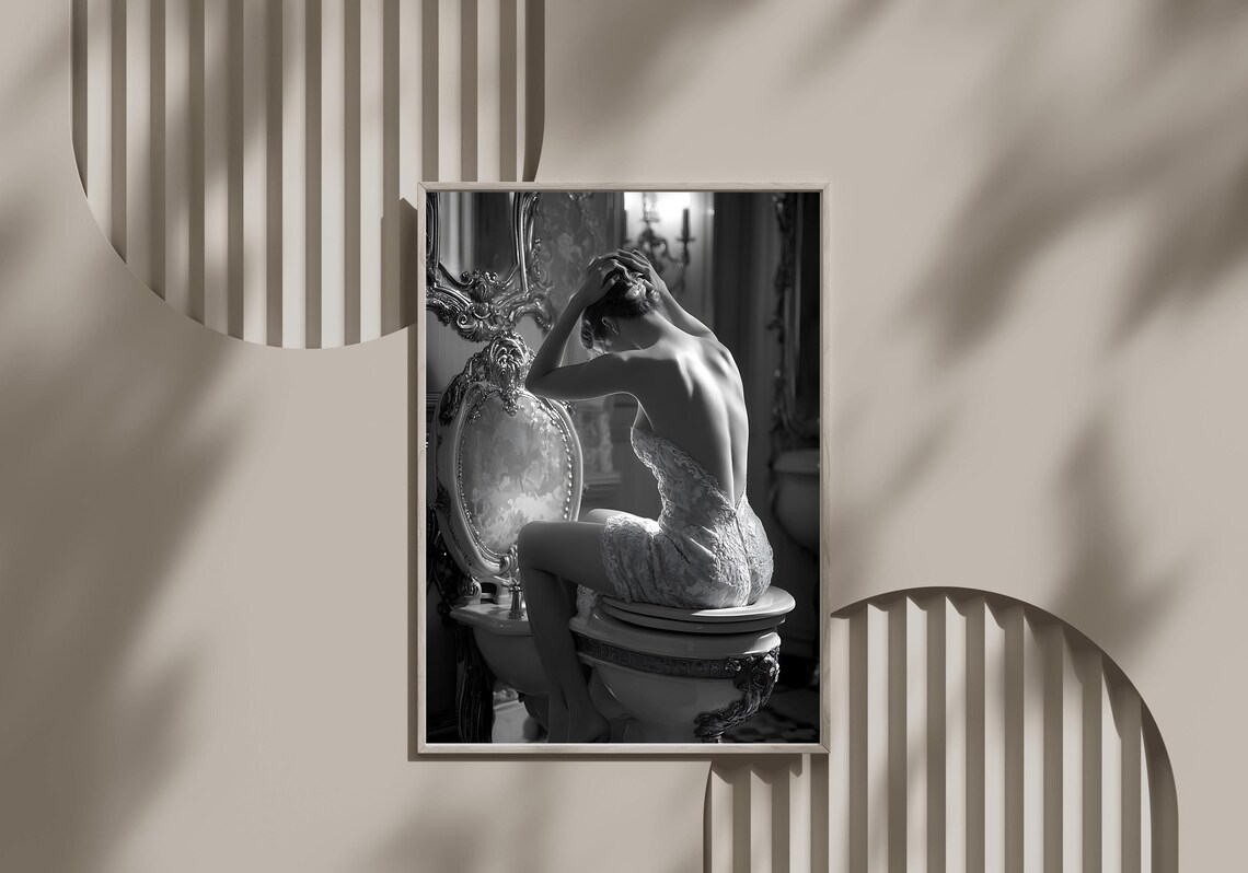 Black And White Fine Art Photograph Of A Woman In A Vintage Bathroom Poster