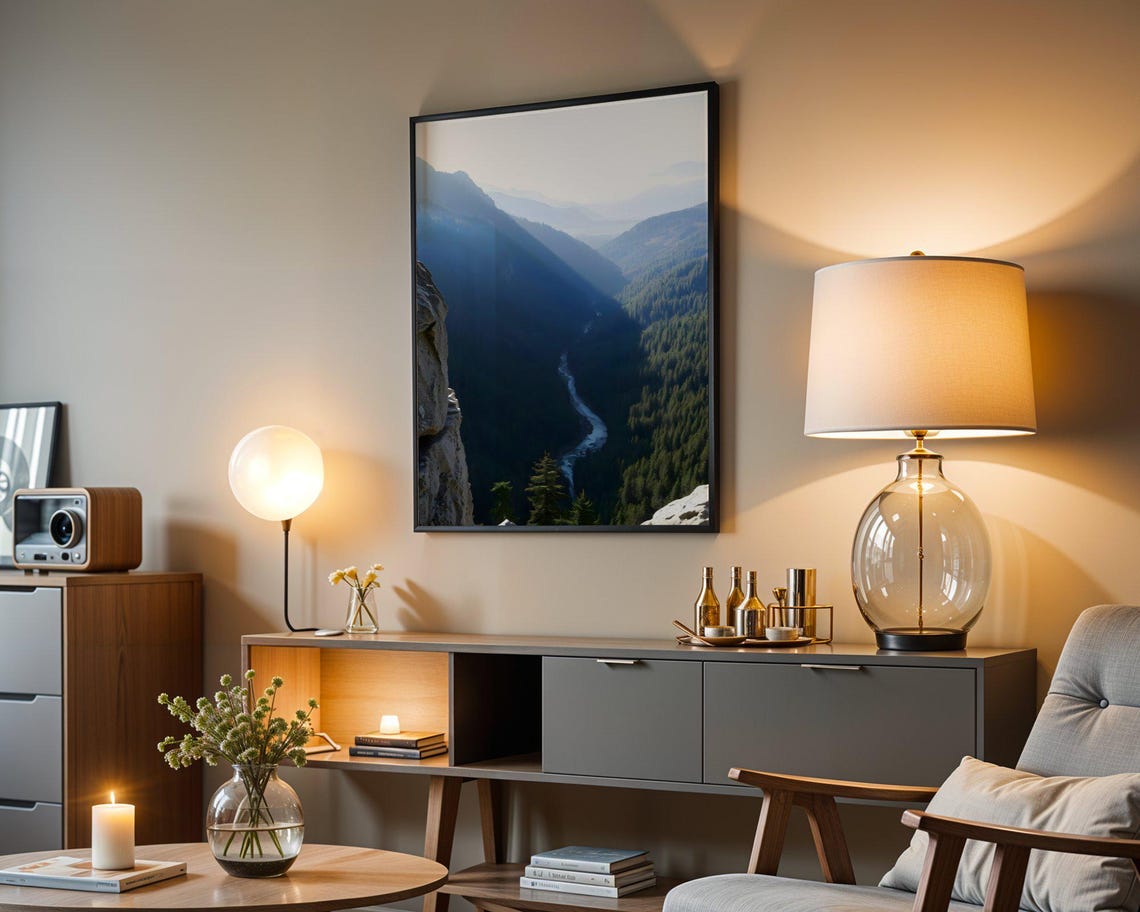 Misty Mountain Valley with a Winding River Seen from a Cliff Poster - Image 5