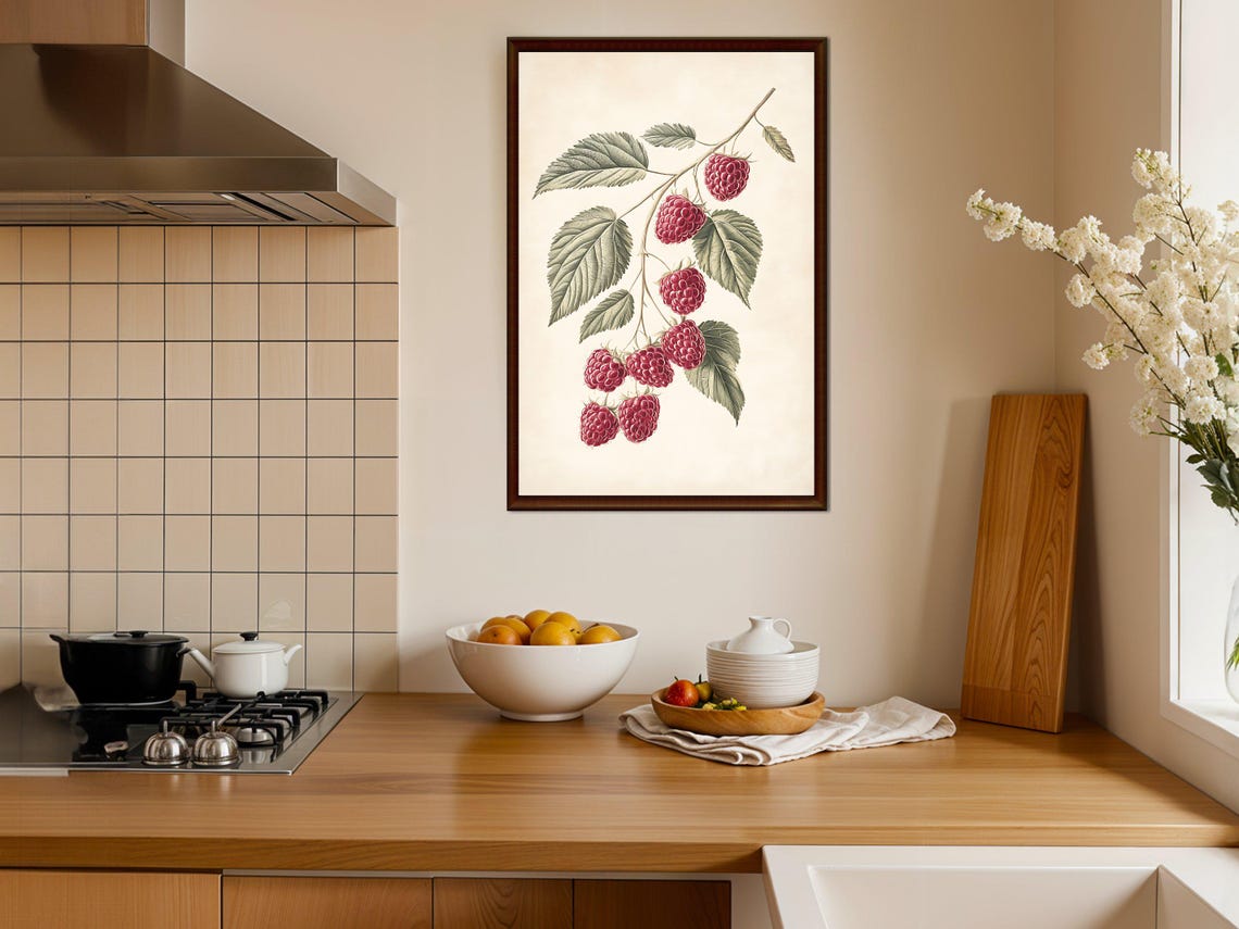 Vintage Raspberry Branch Botanical Berry Illustration Poster - Image 4