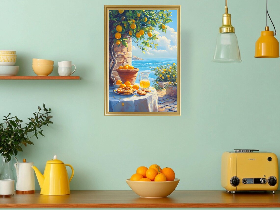 Lemon Grove Coastal Patio Sunny Mediterranean Seaside Scene Poster - Image 3