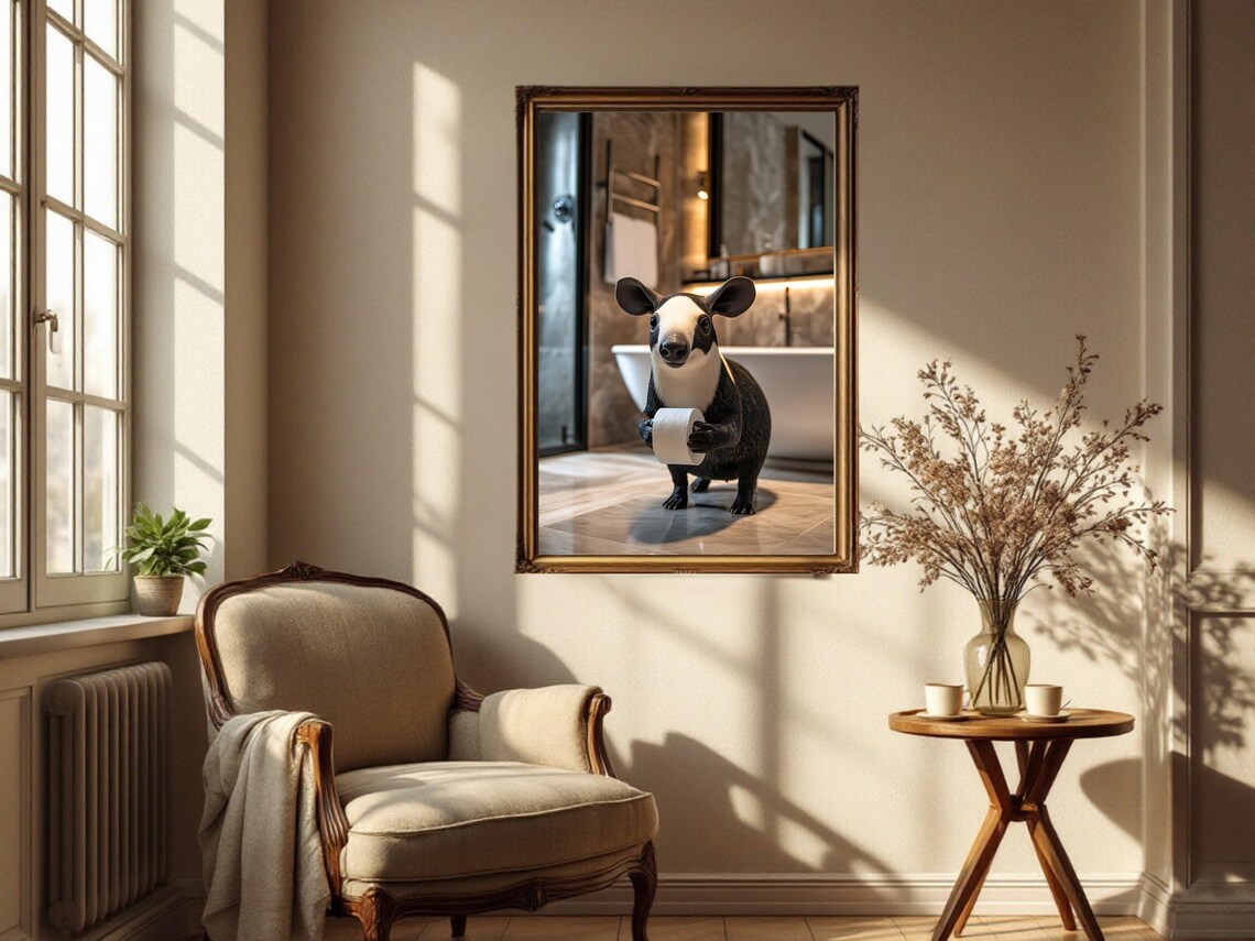Adorable Tapir Bathroom Wall Art Cute Animal Holding Toilet Paper Funny Bathroom Decor Unique Wall Print Quirky Home Decor - Image 4
