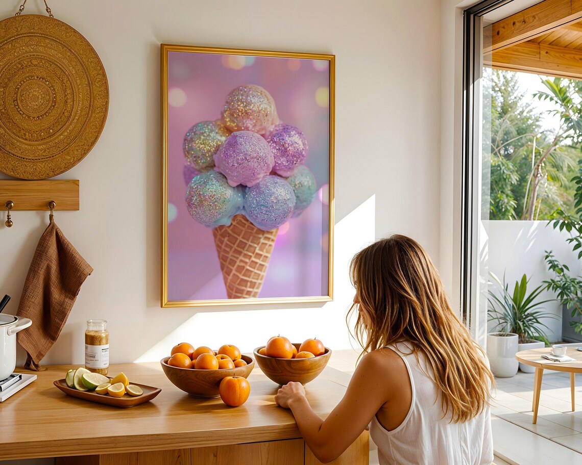 Glitter Pastel Ice Cream Cone Pink Purple Sweet Treat Art Print - Image 5