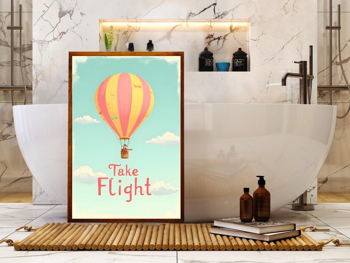 Take Flight Pink Yellow Hot Air Balloon Adventure Kids Art Poster - Image 2