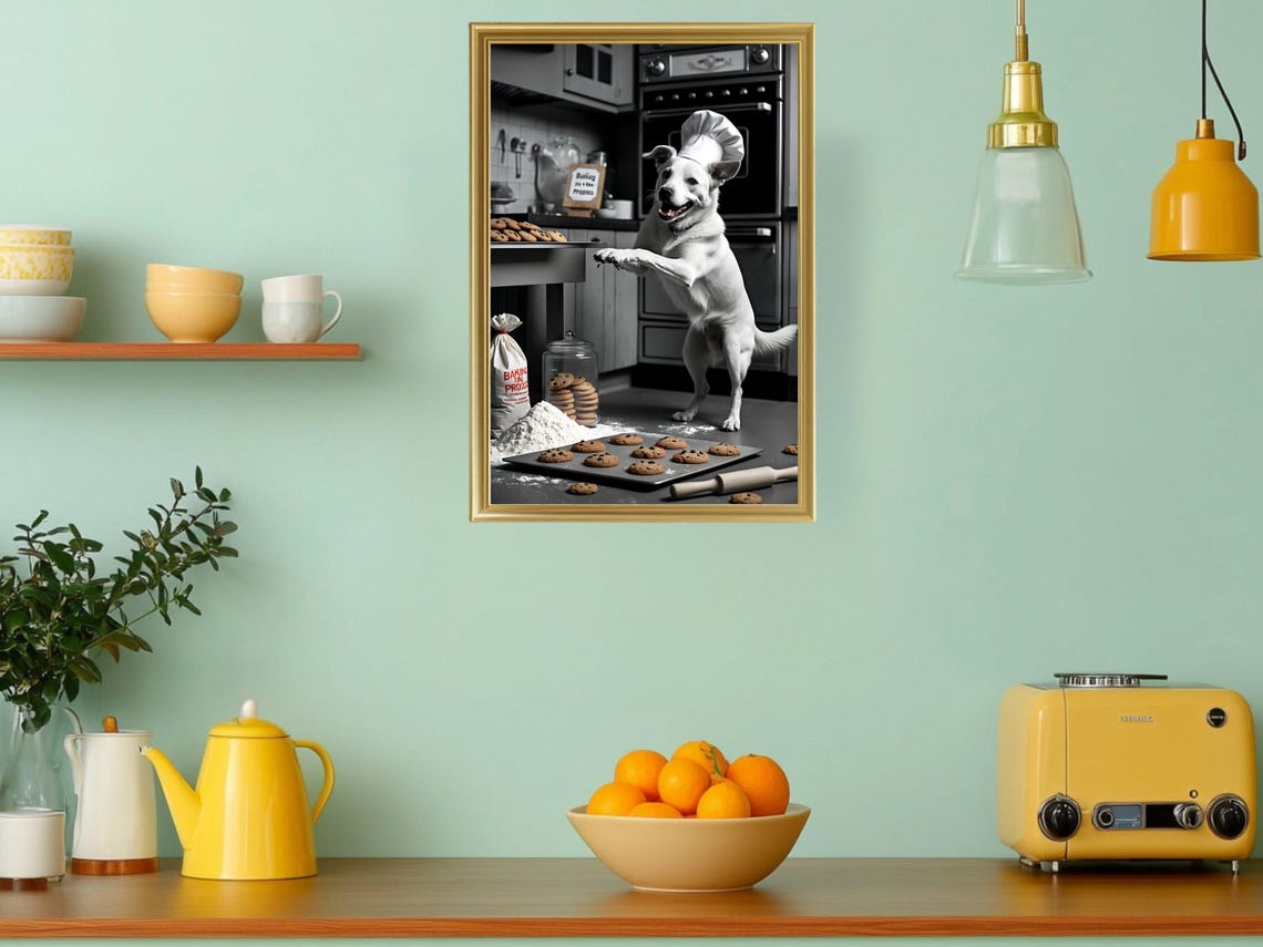 Smiling Dog Chef Baking Cookies Funny Kitchen Pet Humor Poster - Image 3