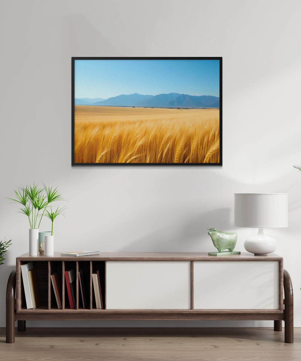 Golden Wheat Field Wall Art Blue Mountain Landscape Print Nature Photography Decor Rural Scenery Art For Home Country Living Gift - Image 3