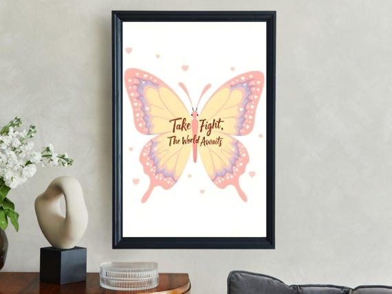 Preppy Wall Art Butterfly Print Take Flight The World Awaits Wall Decor Inspirational Quote Artwork Colorful Home Art