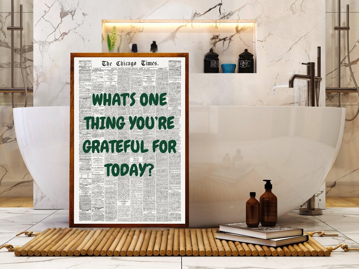 Whats One Thing Youre Grateful For Today Green Vintage Newspaper Poster - Image 4