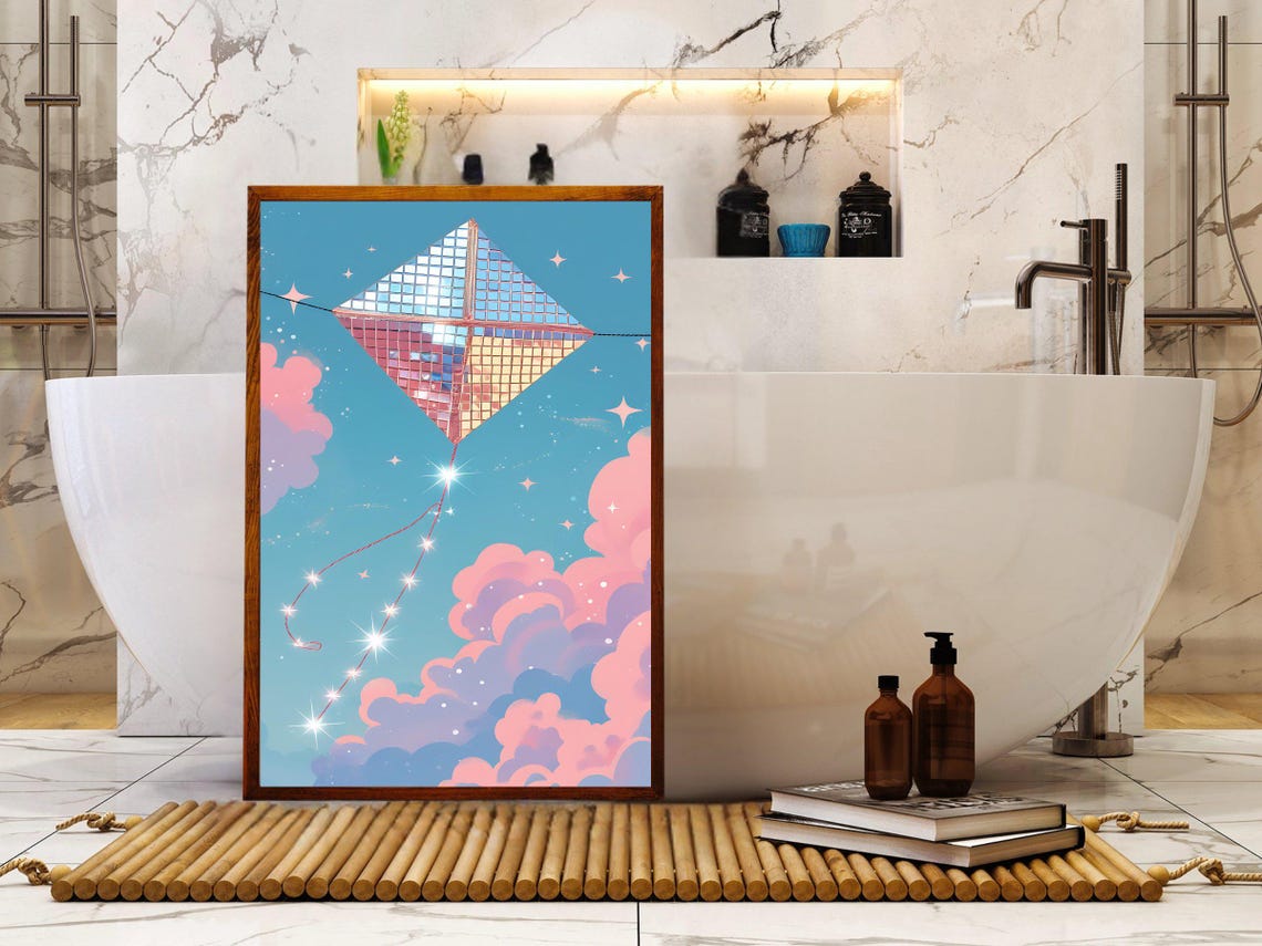 Disco Mosaic Kite Flying In Pastel Starry Sky Whimsical Poster - Image 2