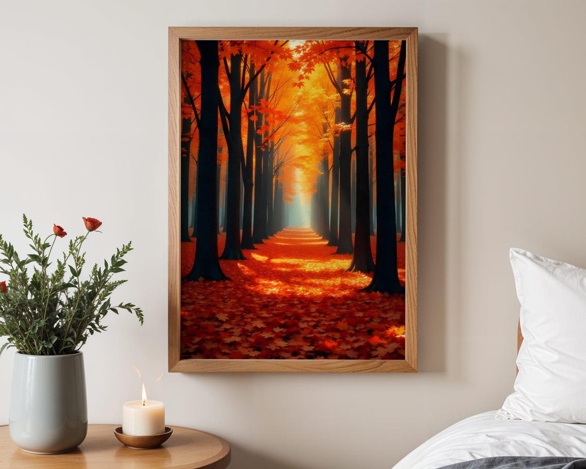 Autumn Forest Avenue of Fiery Orange Maple Trees in Fall Poster