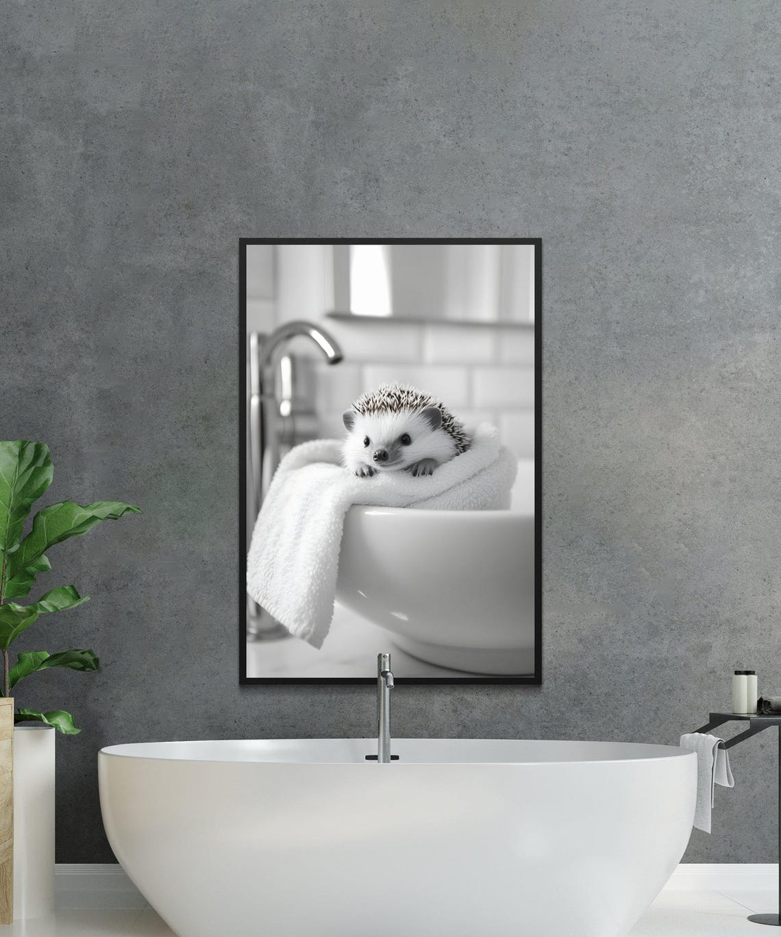 Hedgehog Peeking Over a White Towel Draped on a Sink Basin Poster - Image 2