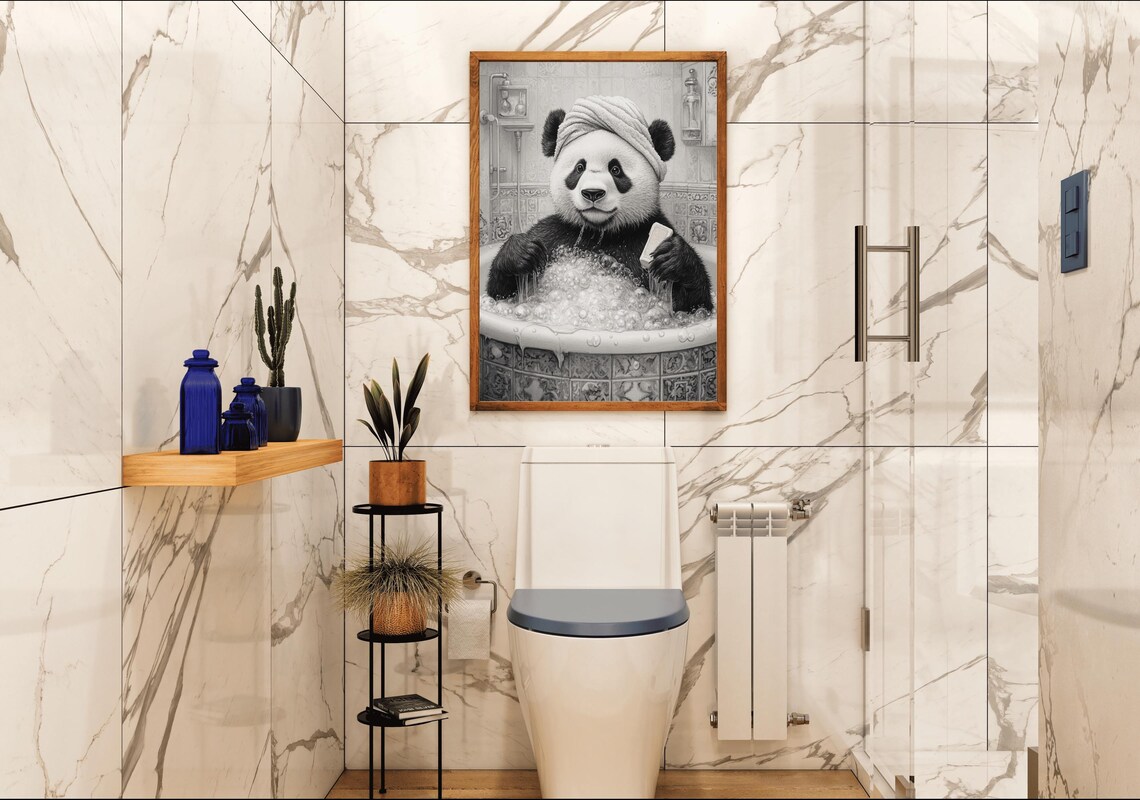 Panda In Bubble Bath Wearing Towel Head Funny Animal Art Poster - Image 4