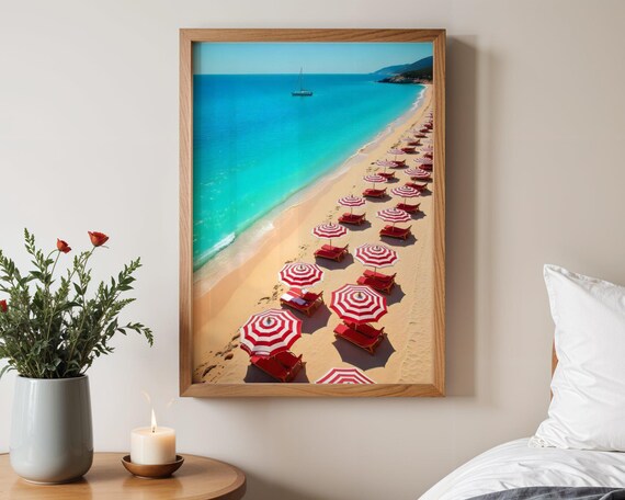 Beach Umbrellas Coastal Wall Art Ocean View Villa Decor Seaside Home Art Nautical Beach Print Relaxing Beach Artwork For Home