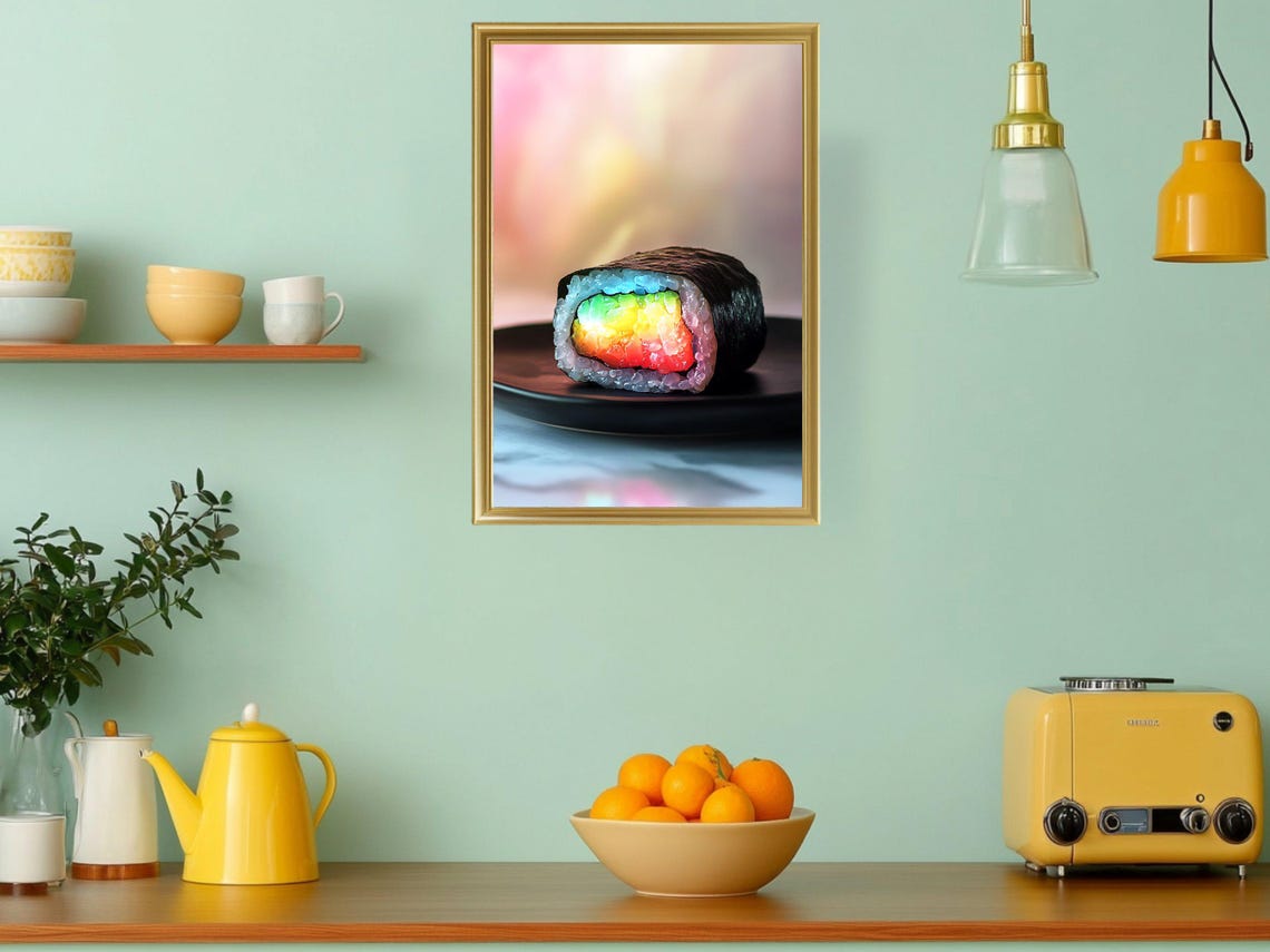 Rainbow Sushi Art Print Vibrant Kitchen Wall Decor Modern Food Photography Poster Colorful Home Decoration Unique Wall Art - Image 3