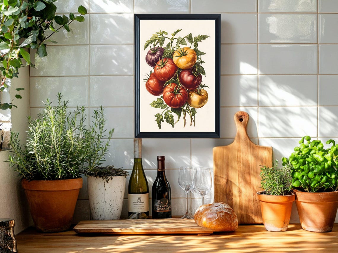Heirloom Tomato Vine in Rich Colors Botanical Vegetable Kitchen Poster - Image 2